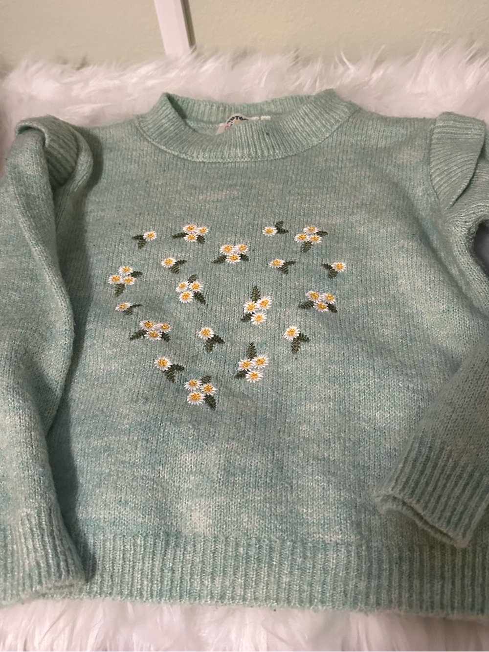 Source Unknown Mint Green Daisy Heart Knit Sweater